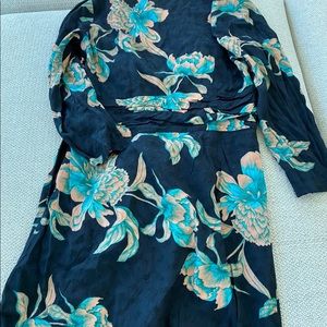 Sandro black green floral v neck dress size 36